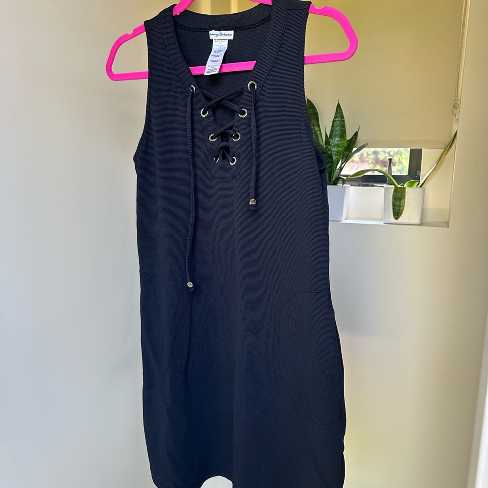 Black Tommy Bahama Lace-Up Mini Dress Size Medium w/ Pockets!